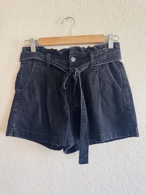 American Eagle | high waisted belted black denim shorts | 2